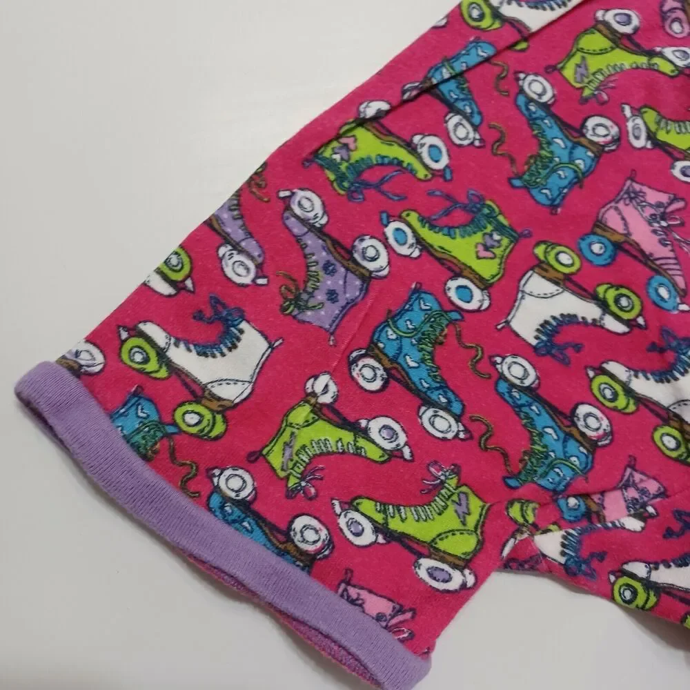 Hatley Girls 6 Sleep Shorts Pink Colorful Roller Skates‎ Elastic Pull On Waist